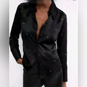 Zara Black Button Down Shirt with Subtle Embellishments